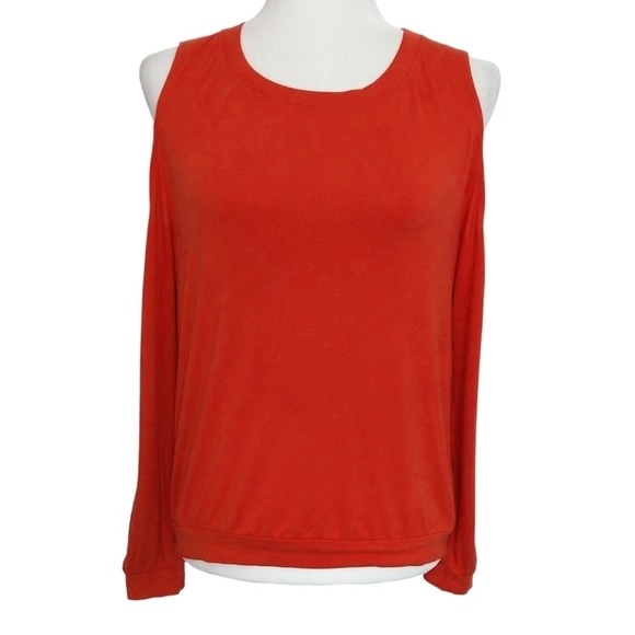 Trina Turk Vibrant Orange Cold Shoulder Long Sleeve Blouse Colorful Stretchy - Picture 1 of 8